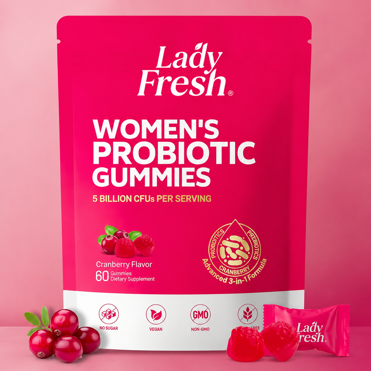 60pcs Women's Probiotic Cranberry Gummies For Vaginal & Urinary Health, Digestive Health Support Berry Flavor Dietary Supplement